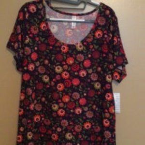 NWT Lularoe Classic T, size XL. Blue with floral pattern in red, pink, green